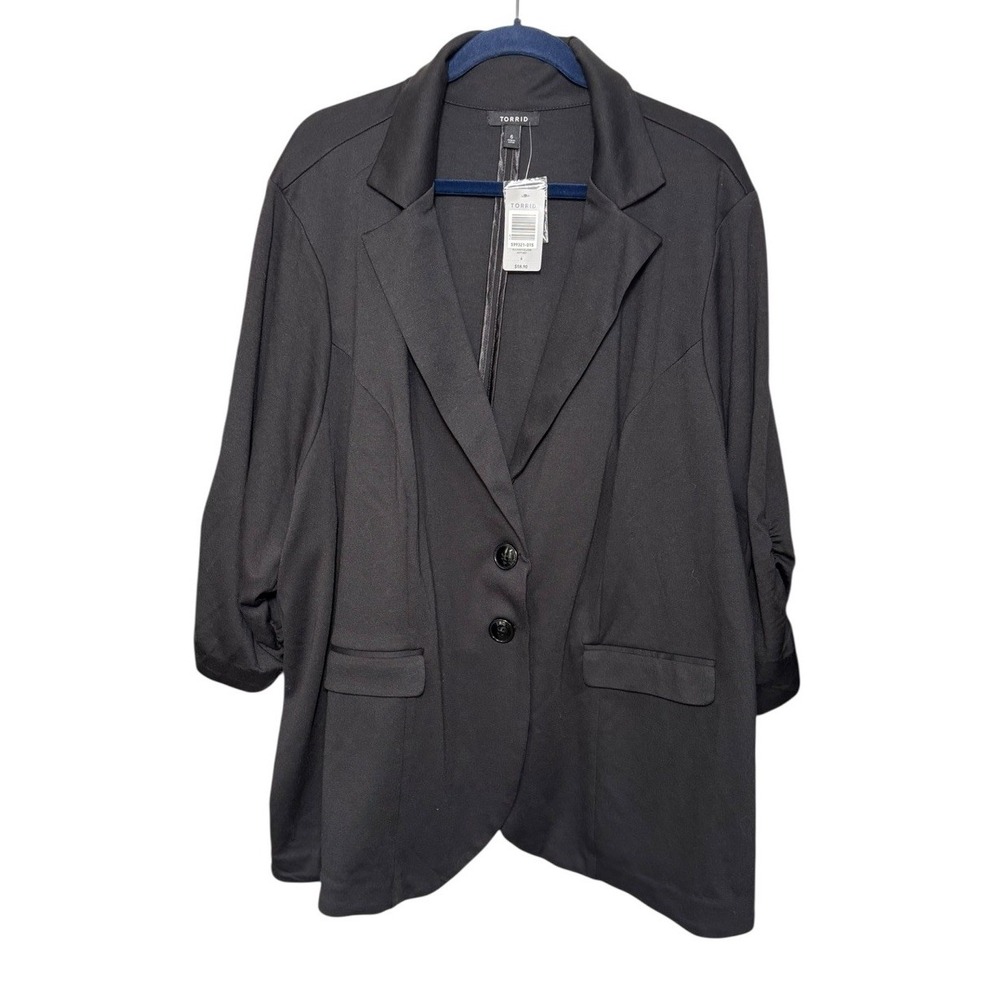Torrid Black Ponti Blazer Size‎ 6X Button Front NEW Ruched 3/4 Sleeve